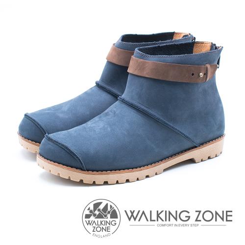 WALKING ZONE 皮革車縫拉鍊短靴 女鞋 - 藍 (另有紅、黃棕)