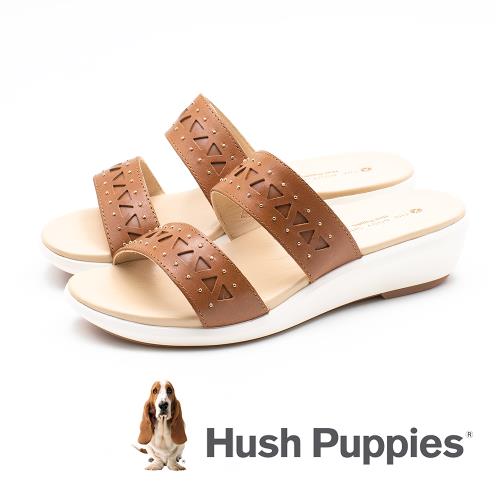 Hush Puppies 幾何拼接雙帶增高涼鞋 女鞋-棕