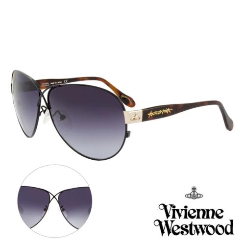 Vivienne Westwood 英國薇薇安魏斯伍德時尚交叉水銀鏡面太陽眼鏡-氣質款- 黑/琥珀   AN764E02