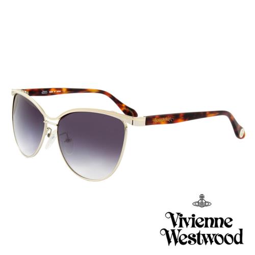  Vivienne Westwood 英國薇薇安魏斯伍德時尚經典眉框水銀鏡面太陽眼鏡- 金/琥珀  AN762E02