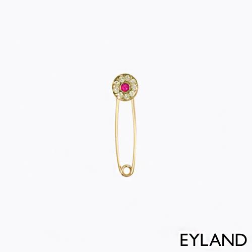  英國 Eyland 精品 Judy Singular Safety Pin 靈魂之窗個性別針水晶單邊耳環(金+粉)