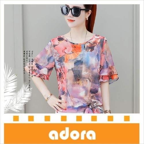 adora 寬鬆顯瘦遮肚子碎花雪紡衫（3色）