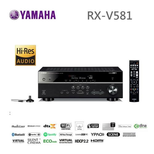 (福利品) YAMAHA RX-V581 環擴擴大機 7.2聲道 內建 Wi-Fi 藍牙相容 USB儲存裝置