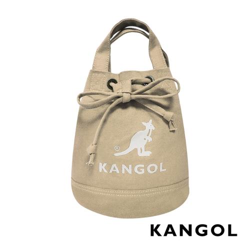 KANGOL 韓版玩色系列-帆布斜背水桶包-卡其 AKG1214