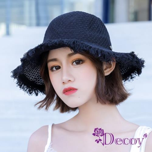 【Decoy】精選75折-空靈少女＊編織夏季防曬遮陽草帽漁夫帽/黑