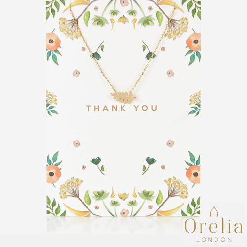  英國 Orelia Thank You Leaf Gift Card 時尚質感葉子鍍金墜飾項鍊(附禮品卡)