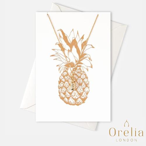  英國 Orelia Pineapple Gift Card 時尚質感鳳梨鍍金墜飾項鍊(附禮品卡)