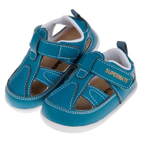 《布布童鞋》BABYVIEW頂級皮質深藍色涼爽寶寶護趾涼鞋(14~16.5公分) [ O9L28AB ] 