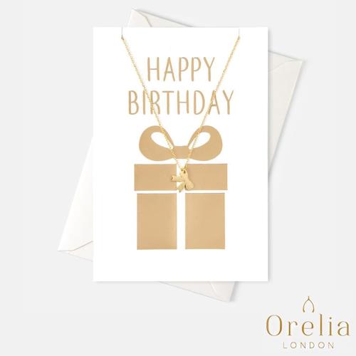  英國 Orelia Happy Birthday Bow Gift Card 生日快樂蝴蝶結鍍金墜飾項鍊(附禮品卡)