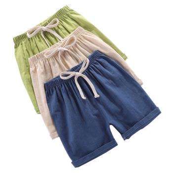 Colorland-3件入-兒童短褲 夏季竹節棉薄款睡褲棉麻短褲