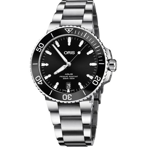 Oris 豪利時 Aquis 時間之海專業潛水機械錶-黑/40mm 0173377324134-0782105PEB