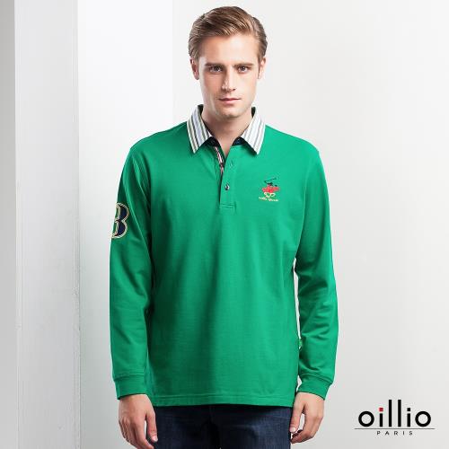 oillio歐洲貴族 男款 加大尺碼 彈力萊卡 吸濕舒適透氣 黃金比例97+3 長袖POLO衫 綠色 -男款 特殊設計領 質感躍昇
