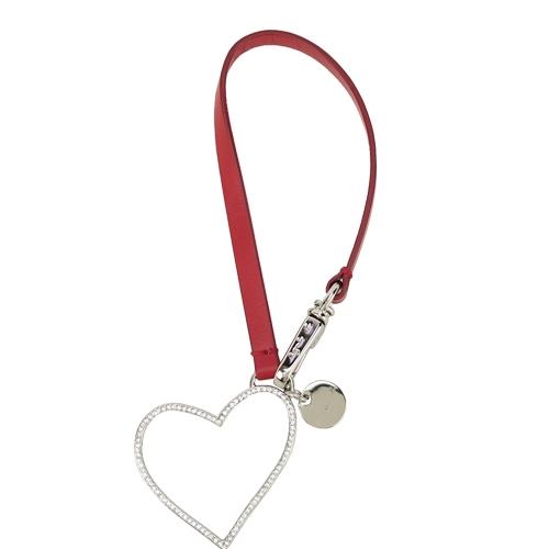 agnes b. 紅色皮飾水鑽心型吊飾
