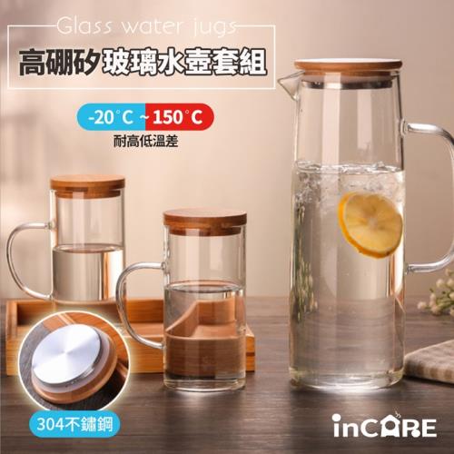 【Incare】高硼矽耐高低溫差玻璃水壺套組(1壺+2杯)