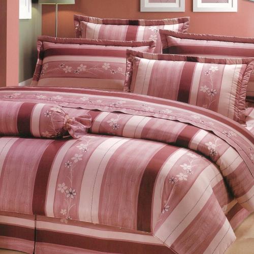 eyah宜雅 全程台灣製100%精梳純棉雙人特大床罩兩用被全舖棉五件組-粉紅物語
