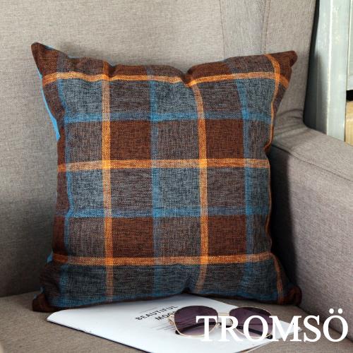 TROMSO-品味英倫棉麻抱枕_44x44cm 英倫格子橘藍