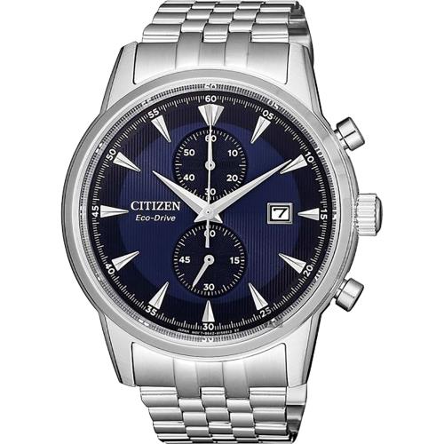 CITIZEN星辰光動能紳士計時手錶-藍x銀/42.5mmCA7001-87L