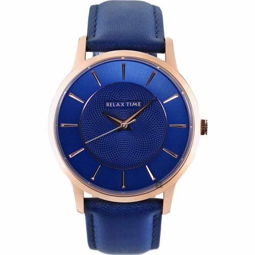 RELAX TIME Classic 經典系列手錶-玫瑰金框x藍/36mm RT-88-3L