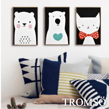 TROMSO-北歐生活版畫有框畫 19x29cm三幅一組 俏皮動物園