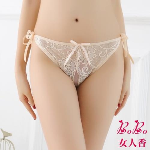 女人香 情花開 綁帶蝴蝶結開檔情趣內褲 大尺碼性感丁字褲 膚