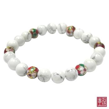 【金石工坊】白紋石.景泰藍手鍊(紅)(8mm)