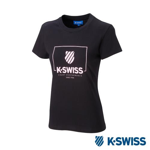 K-SWISS KS Logo W/Frame Tee印花短袖T恤-女-黑