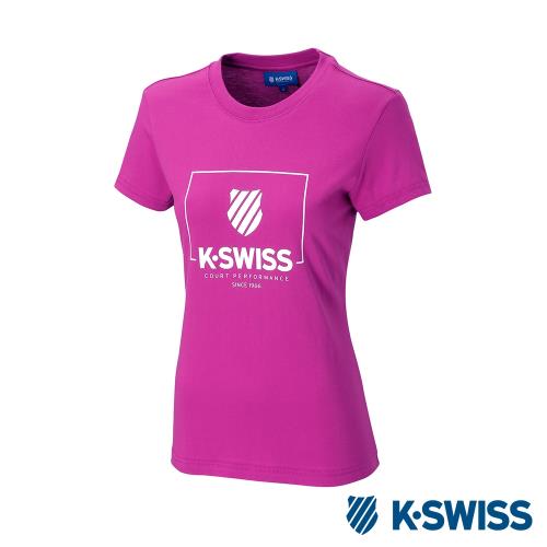 K-SWISS KS Logo W/Frame Tee印花短袖T恤-女-桃紅