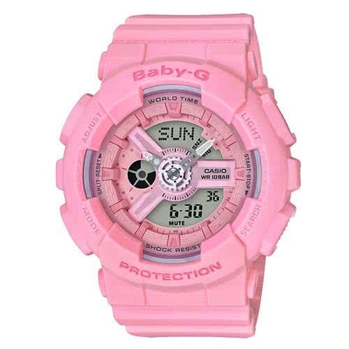 【CASIO 卡西歐】BABY-G Pink Color Series 粉嫩花朵多層次雙顯電子錶-桃粉紅(BA-110-4A1)