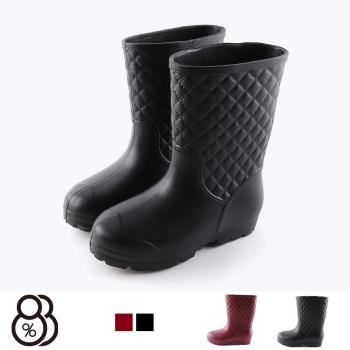 【88%】雨鞋-純色簡約 防水材質 菱格紋壓紋 中筒雨靴 雨鞋