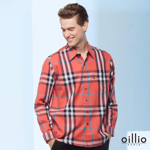 oillio歐洲貴族 男裝  舒適親膚 不過敏純棉長袖襯衫 型男款式 質感搭配 紅配色線條 紅色-男款 吸濕健康自然棉 輕鬆好穿著