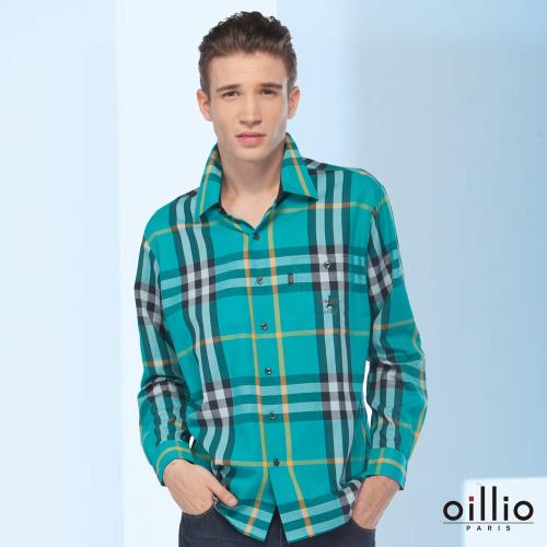 oillio歐洲貴族 男裝  舒適親膚 不過敏純棉長袖襯衫 型男款式 質感搭配 綠配色線條 綠色-男款 吸濕健康自然棉 輕鬆好穿著