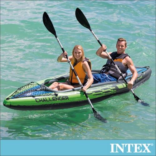 INTEX 挑戰者K2-雙人運動獨木舟橡皮艇 (附雙漿+手壓幫浦)(68306)