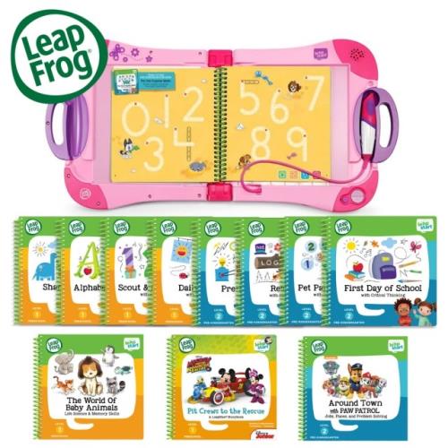 【LeapFrog】全英教育幼童學習超值組：一機25本書(全英LeapStart幼童學習機+幼兒書籍13本+行動閱讀12本)粉