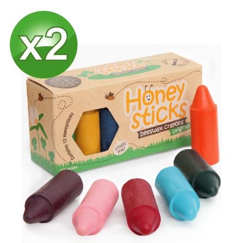 【壽滿趣-Honey Sticks】純天然蜂蠟無毒蠟筆-1歲以上寶寶適用(12色矮胖型x2組)