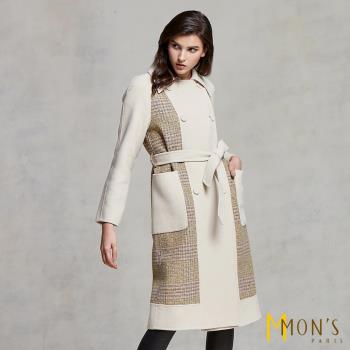 MONS 歐系格紋氣質款喀什米爾羊毛長版外套