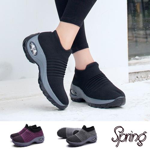 【SPRING】彈力拼接飛織襪套時尚氣墊休閒鞋 (3色任選)