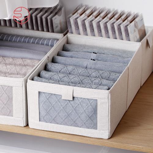 日本霜山 棉麻布摺疊式分類收納盒(附透窗)-L