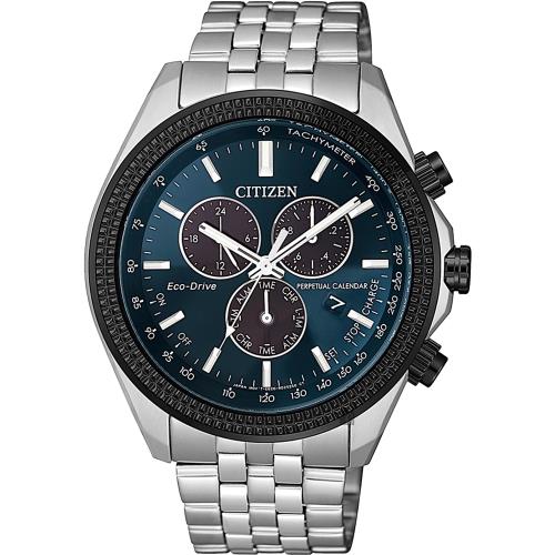 CITIZEN星辰光動能萬年曆計時手錶-藍/44mmBL5568-54L