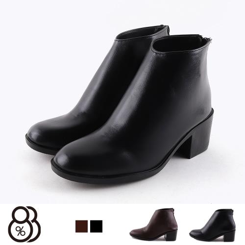 【88%】靴子-MIT台灣製 跟高6cm 皮質鞋面 簡約質感 後拉鍊純色短靴