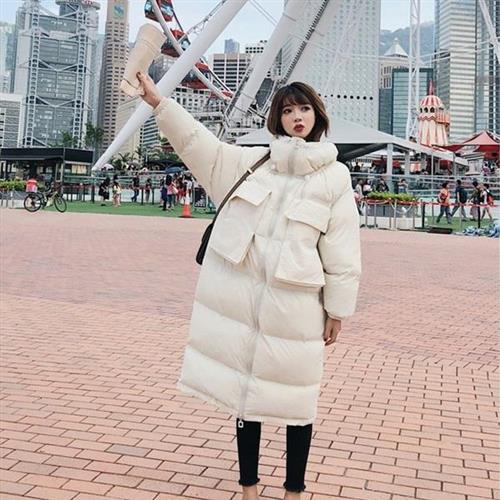 【米蘭精品】舖棉外套長版夾克-寬鬆立領大口袋純色女外套2色73wd44