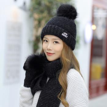 Acorn*橡果-韓系針織保暖加厚毛帽+圍巾+手套1802(三件組-黑色)