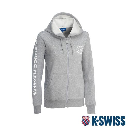 K-SWISS Branding Logo Hoodie Jacket刷毛連帽外套-女-淺灰