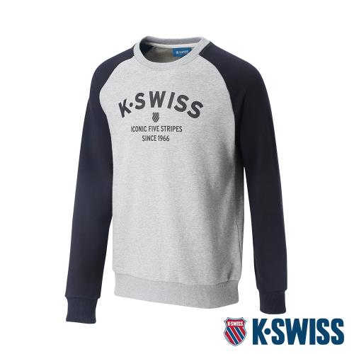 K-SWISS Curve KS Logo Sweatshirt圓領長袖上衣-男-淺灰/黑