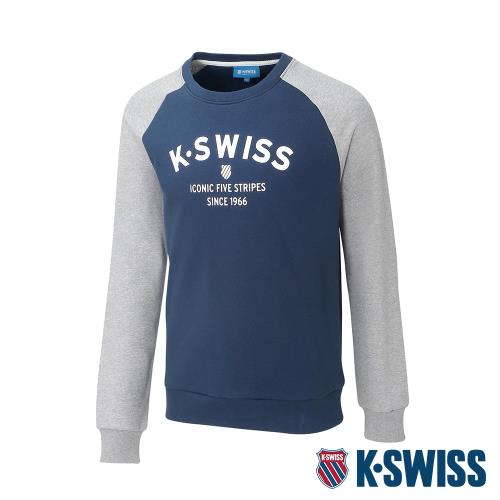 K-SWISS Curve KS Logo Sweatshirt圓領長袖上衣-男-深藍/淺灰