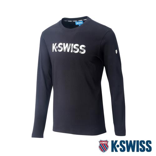 K-SWISS Cotton KS Logo Tee 1印花長袖T恤-男-黑