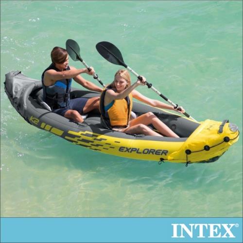INTEX 探險家K2-雙人運動獨木舟橡皮艇(附雙漿+手壓幫浦)(68307)
