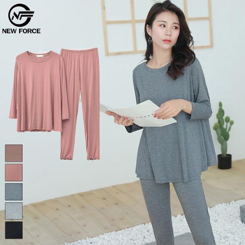 NEW FORCE 莫代爾寬鬆上衣長袖居家套裝 五色可選