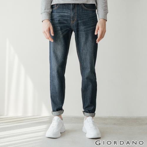 GIORDANO 男裝基本款中腰錐形牛仔褲-95 深藍