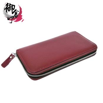 【御倉町】全牛皮經典單拉鍊長夾包(YC-02R)酒紅色