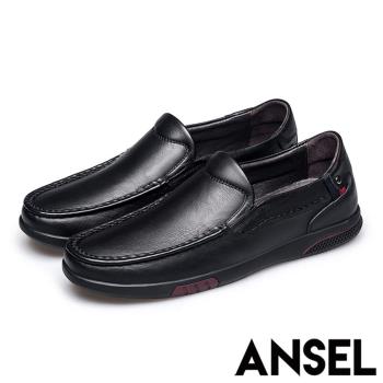 【Ansel】全真皮頭層牛皮城市風範休閒紳士鞋 黑